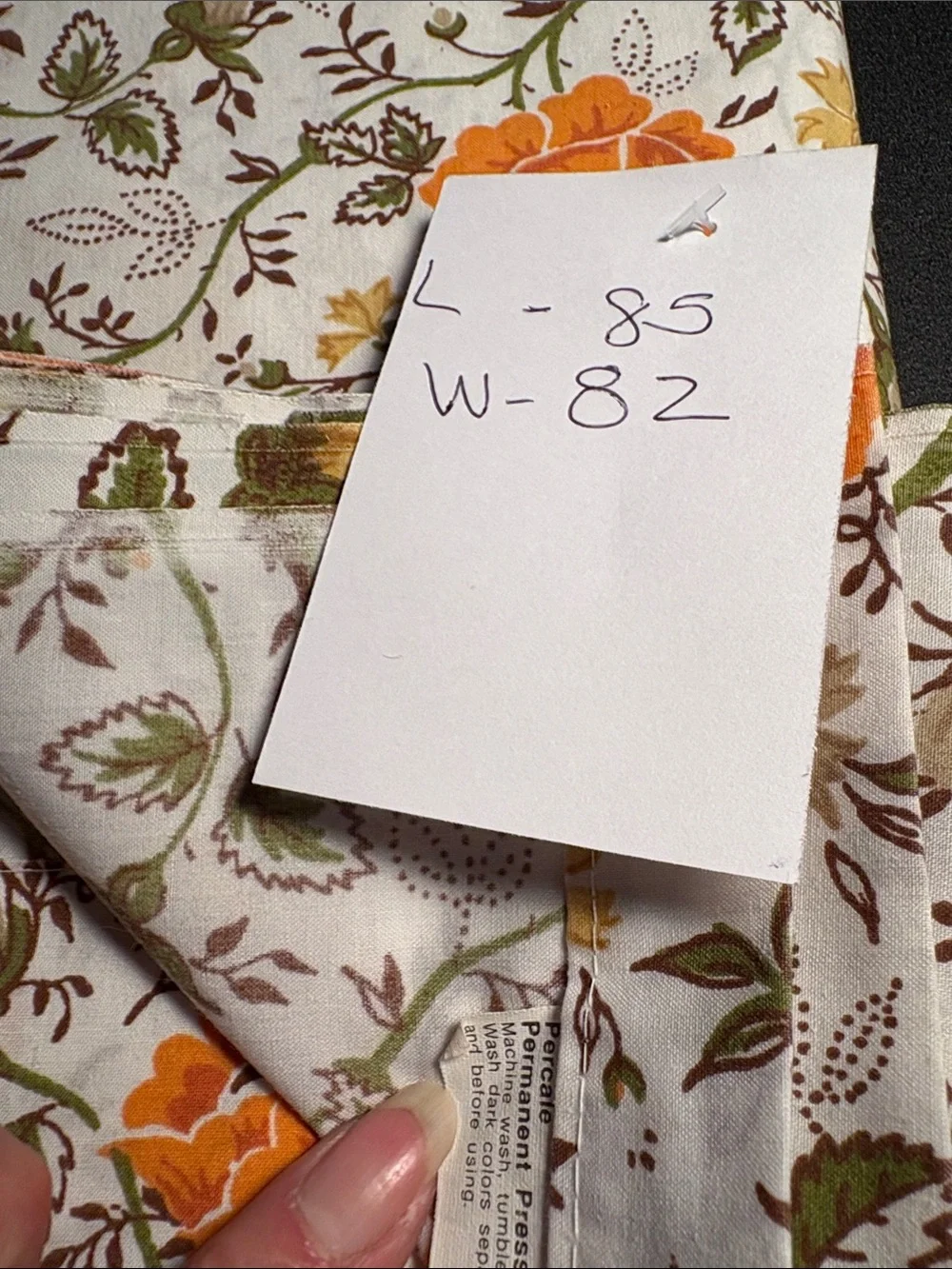 Vintage JCPenney Floral Cotton Full flat sheet in WhiteOrange & Green Blooms RR